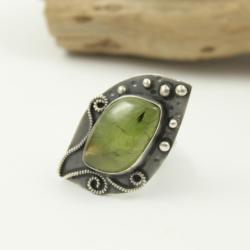 pierścionek z phrenitem,zielone oczko,leśny - Pierścionki - Biżuteria