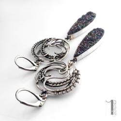 kolczyki srebrne,wire wrapping,druza,tytan,925 - Kolczyki - Biżuteria