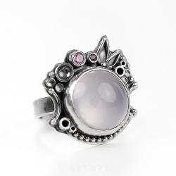 z kwarcem,cyrkonie,srebrny pierścionek,prezent - Pierścionki - Biżuteria