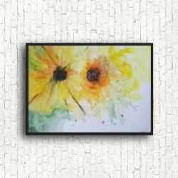 kwiaty,żółte,akwarela - Obrazy - Wyposażenie wnętrz