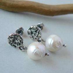 perła hodowlana,z perłami,surowe srebro - Kolczyki - Biżuteria