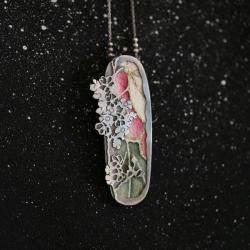 japoński wisior,kwiatowy wisior ze srebra - Wisiory - Biżuteria