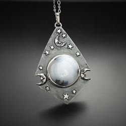 srebrny,naszyjnik,z księżycem i opalem dendrytow - Naszyjniki - Biżuteria