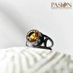 czarny pierścień z cytrynem - Pierścionki - Biżuteria