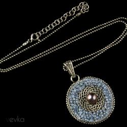 wisior z tanzanitem,fiołkowy,autorski,z perłą - Wisiory - Biżuteria