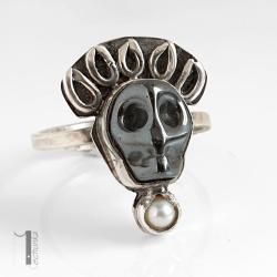 srebrny pierścionek,hematyt,metaloplastyka,925 - Pierścionki - Biżuteria