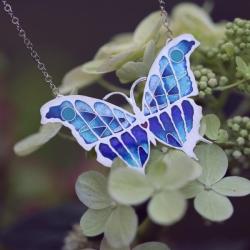 srebrny wisior motyl,niebieski motyl naszyjnik - Wisiory - Biżuteria