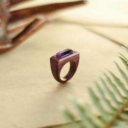 Pierścionek z ametystem,pierścionek drewniany - Pierścionki - Biżuteria