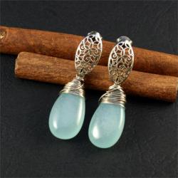 srebrne kolczyki z jadeitami - Kolczyki - Biżuteria