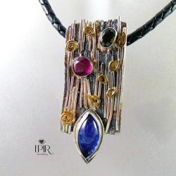 srebrny wisior z tanzanitem i turmalinami - Wisiory - Biżuteria