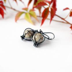 minimalistyczne srebrne kolczyki z jaspisem - Kolczyki - Biżuteria