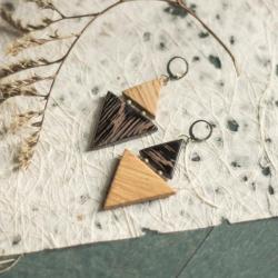 trójkąt kolczyki,dreweniane kolczyki,drewno - Kolczyki - Biżuteria