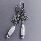 Kolczyki srebro925,perła,surowy,biały,ornament