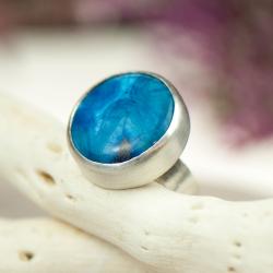 srebrny,minimalistyczny,pierścienek,niebieski,agat - Pierścionki - Biżuteria