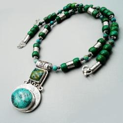 srebrny naszyjnik turkusowy z azurytem - Naszyjniki - Biżuteria