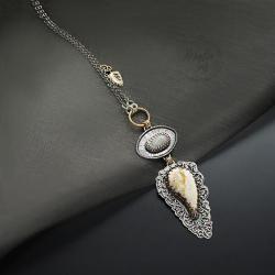 srebrny,naszyjnik,z bursztynem,z opalem - Naszyjniki - Biżuteria