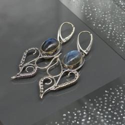 kolczyki,labradoryt,srebro,wire wrapping - Kolczyki - Biżuteria
