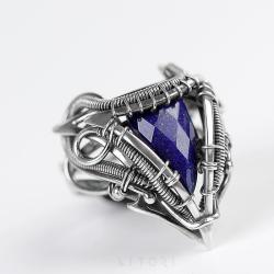 lapis lazuli,witre-wrapping,srebrny - Pierścionki - Biżuteria
