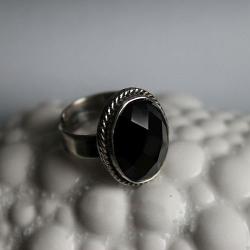 pierścionek,srebro,onyx,czarny,filigran - Pierścionki - Biżuteria