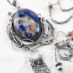 srebrny,naszyjnik,wire-wrapping,sodalit,niebieski - Naszyjniki - Biżuteria