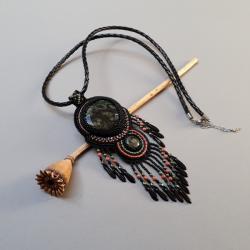 naszyjnik,z jaspisami kambaba,haft koralikowy - Naszyjniki - Biżuteria