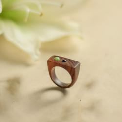 pierścionek z jadeitem,pierścionek z drewna - Pierścionki - Biżuteria
