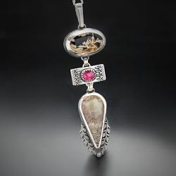 srebrny,naszyjnik,z agatem i rubinem - Naszyjniki - Biżuteria