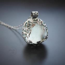 srebrny,naszyjnik,z kamieniem mocy,z kryształem - Naszyjniki - Biżuteria