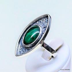pierścionek z malachitem,srebro,biżuteria,zielony - Pierścionki - Biżuteria