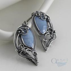 opal błękitny,ekskluzywne kolczyki wire wrapping - Kolczyki - Biżuteria