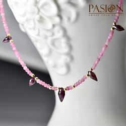 Krótki naszyjnik z różowymi Turmalinami,Rodolitem - Naszyjniki - Biżuteria