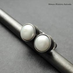 srebro,perły,surowe,sztyfty - Kolczyki - Biżuteria