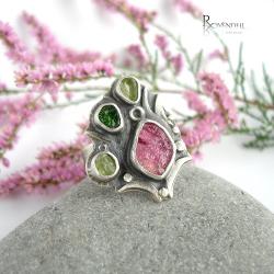 rubelit,rózowy turmalin,pierścień srebrny - Pierścionki - Biżuteria