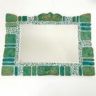 Ceramika i szkło zielone turkusowe mozaikowe lustro,unikat