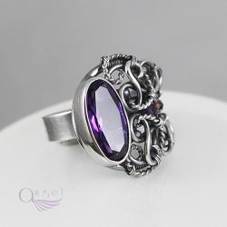 pierścień,fioletowy,ametyst,unikalny - Pierścionki - Biżuteria