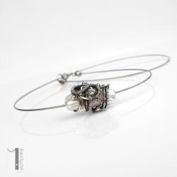 naszyjnik srebrny,perła,wire wrapping - Naszyjniki - Biżuteria