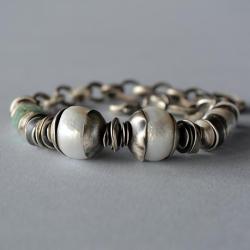 bransoletka,srebro,perły,amazonit - Bransoletki - Biżuteria