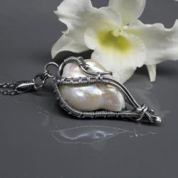 perła słonowodna,wisiorek z perłą,wire wrapping - Wisiory - Biżuteria