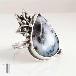 pierścionek srebrny,agat dendrytowy,metaloplasty - Pierścionki - Biżuteria