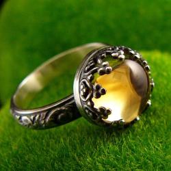 nehesi,pierścień,pierscionek,srebrny,cytrynem - Pierścionki - Biżuteria