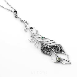 wisiorek piórko,srebrny,litori,zielony - Naszyjniki - Biżuteria