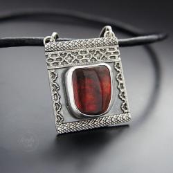 srebrny,naszyjnik,z czerwonym ammonitem - Naszyjniki - Biżuteria